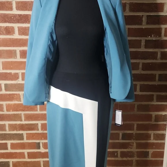 NWT Nine West Light Blue Satin Lined Blazer W Matching Skirt Set, Size 2 - Picture 6 of 11